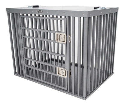 Heavy Duty Aluminum Dog Crate with side entry by Zinger, ideal for high-drive dogs and escape artists.